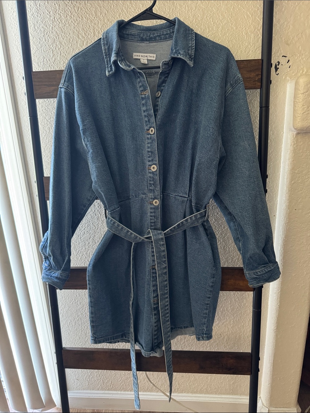 And Now This Washed Blue Denim Belted Shirt dress . Used
